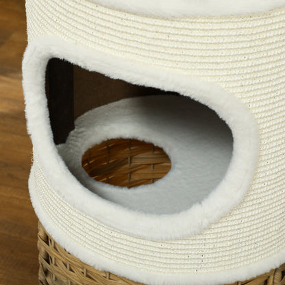 Scratching Barrel 80 cm High Ø 40 cm Three-Story Cat Barrel with Plush Edge, Cat Cave, Scratching Post for Medium-Sized Cats, Cream White+Brown