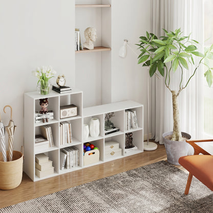 Narrow 3-Tier 6-Cube Bookshelf — Space-Saving Storage with Anti-Tip Strap, White