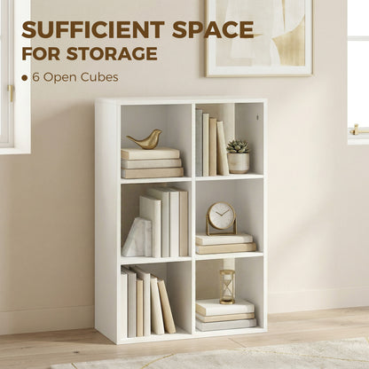 Narrow 3-Tier 6-Cube Bookshelf — Space-Saving Storage with Anti-Tip Strap, White