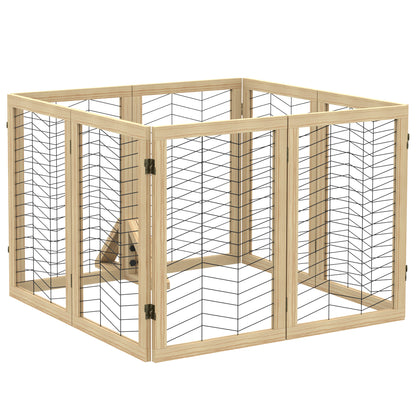 Wooden Dog Gate, Door Guard, Foldable Dog Gate with 8 Panels, Dog Fence, Stair Gate, Fireplace Guard for Oven, Natural, 375 x 44 x 70 cm