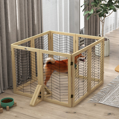 Wooden Dog Gate, Door Guard, Foldable Dog Gate with 8 Panels, Dog Fence, Stair Gate, Fireplace Guard for Oven, Natural, 375 x 44 x 70 cm