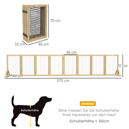 Wooden Dog Gate, Door Guard, Foldable Dog Gate with 8 Panels, Dog Fence, Stair Gate, Fireplace Guard for Oven, Natural, 375 x 44 x 70 cm