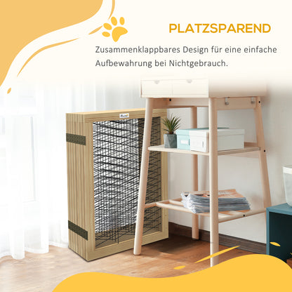 Wooden Dog Gate, Door Guard, Foldable Dog Gate with 8 Panels, Dog Fence, Stair Gate, Fireplace Guard for Oven, Natural, 375 x 44 x 70 cm