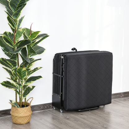 Folding Bed 184x65 cm with Mattress Foldable Bed with Adjustable Headboard in 5 Levels Universal Wheels and Metal Frame Max Load 120 kg Black