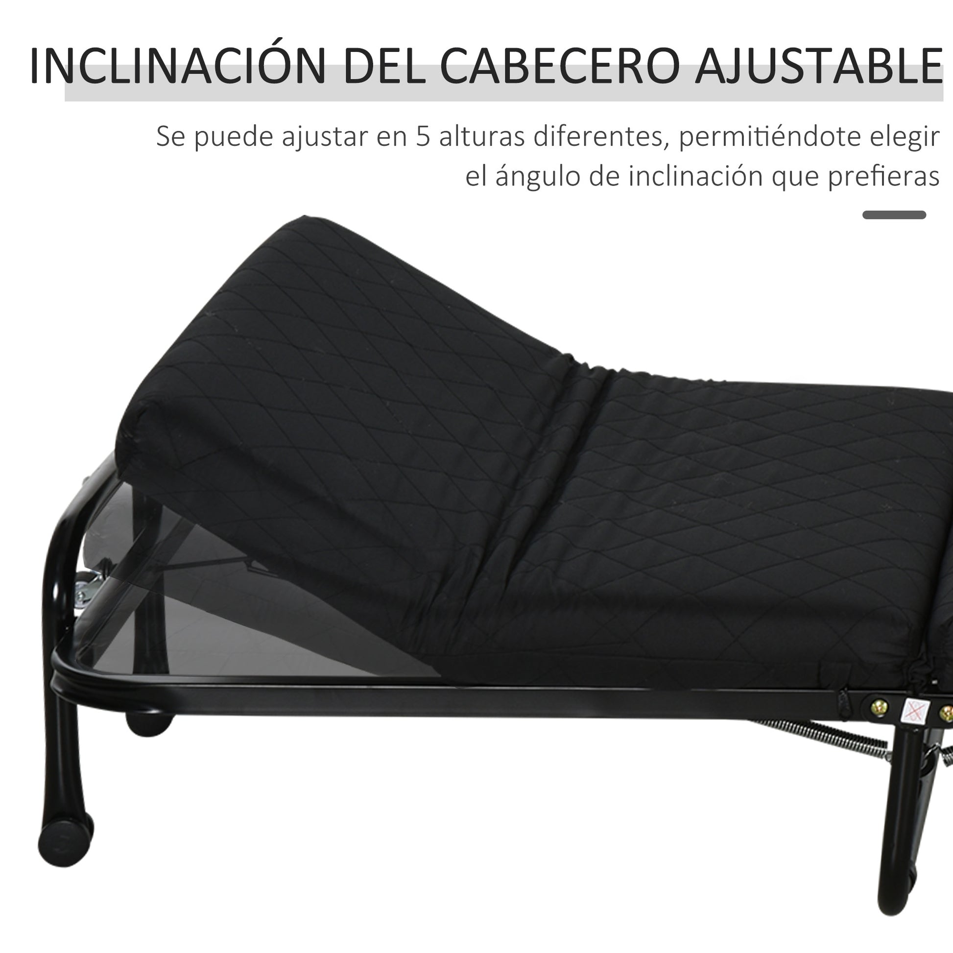Folding Bed 184x65 cm with Mattress Foldable Bed with Adjustable Headboard in 5 Levels Universal Wheels and Metal Frame Max Load 120 kg Black