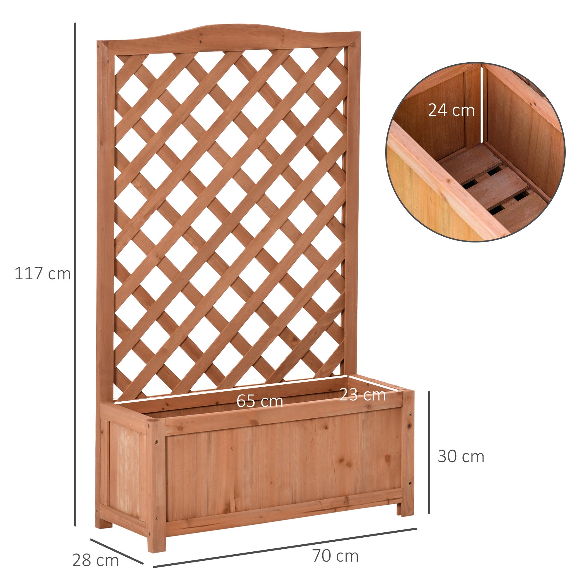 Solid Wood Planter with Trellis Flower Box with Climbing Support for Plants Flowers Balcony Terrace Garden Exterior 70x28x117 cm Brown