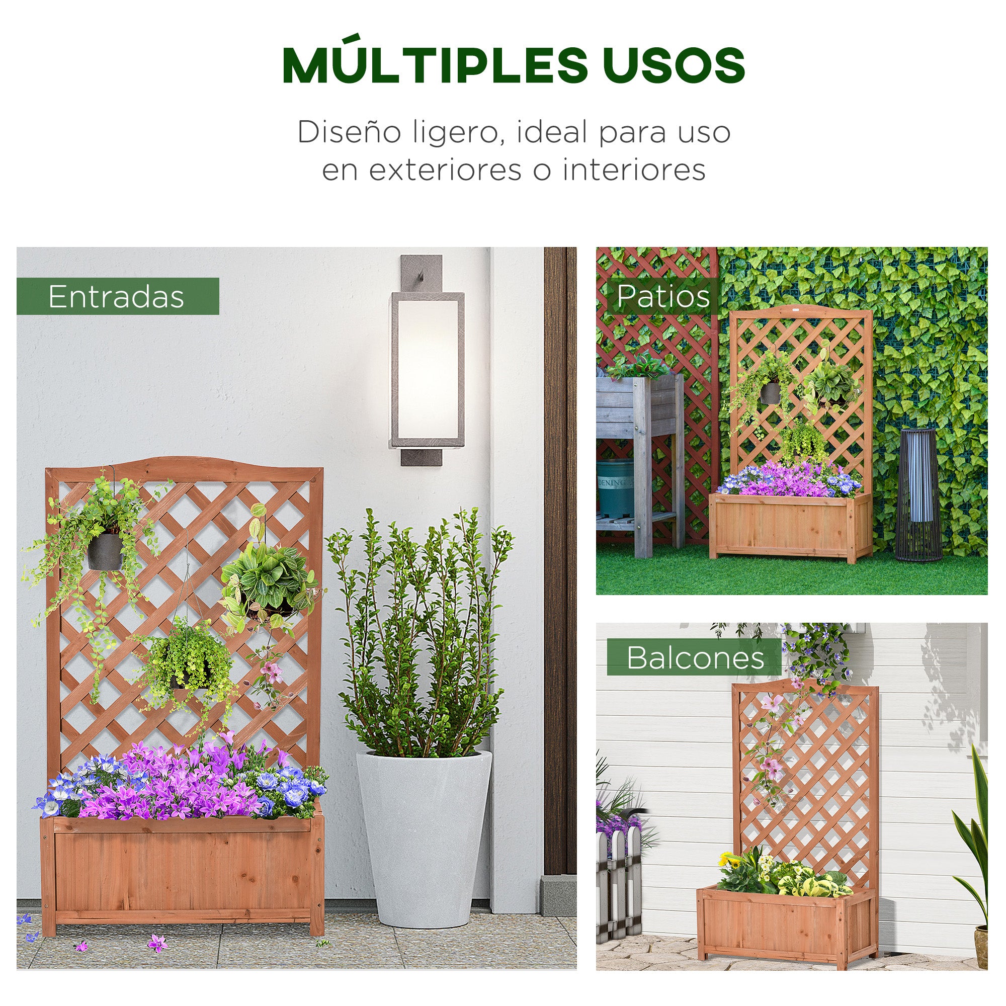 Solid Wood Planter with Trellis Flower Box with Climbing Support for Plants Flowers Balcony Terrace Garden Exterior 70x28x117 cm Brown