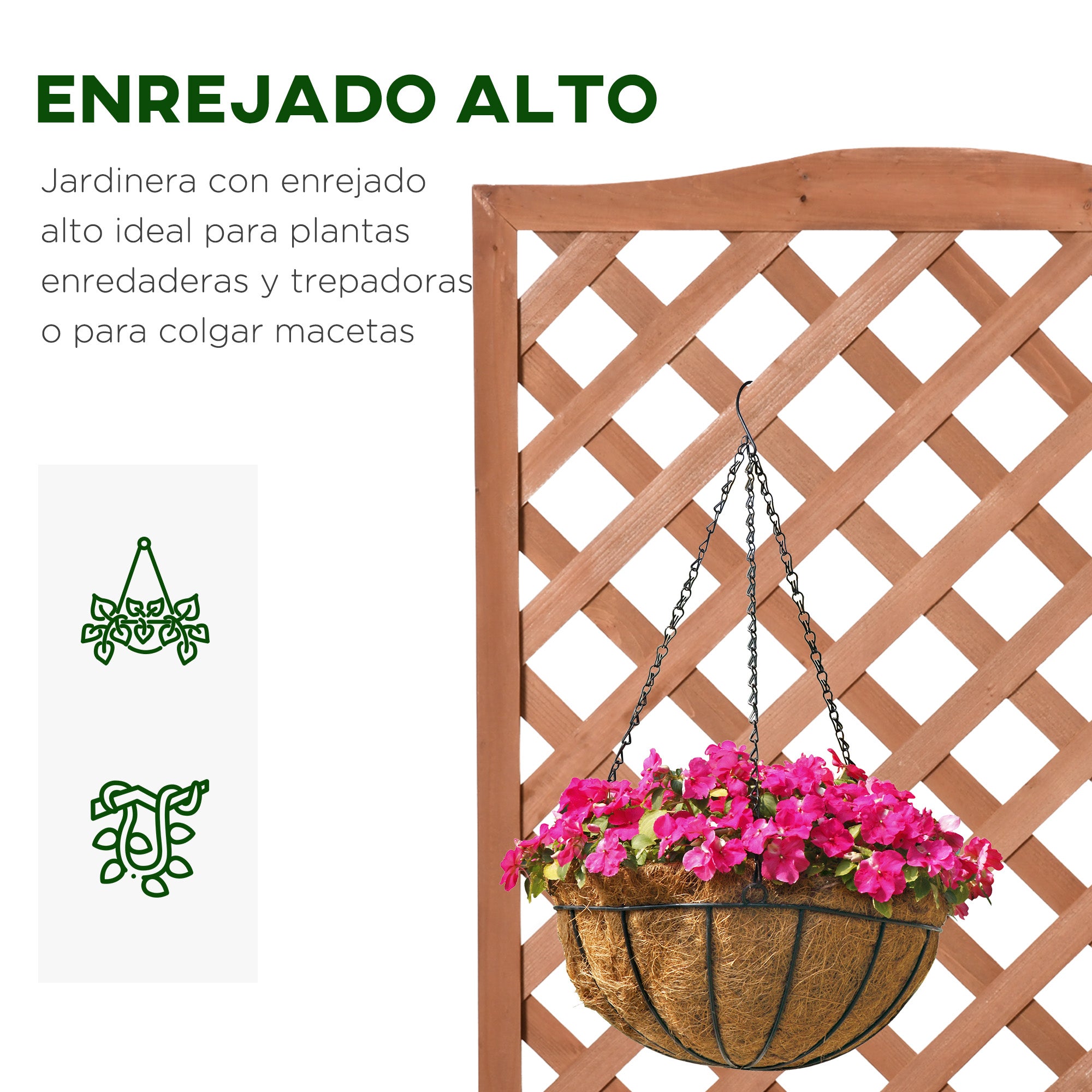 Solid Wood Planter with Trellis Flower Box with Climbing Support for Plants Flowers Balcony Terrace Garden Exterior 70x28x117 cm Brown