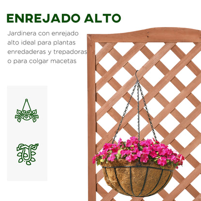 Solid Wood Planter with Trellis Flower Box with Climbing Support for Plants Flowers Balcony Terrace Garden Exterior 70x28x117 cm Brown