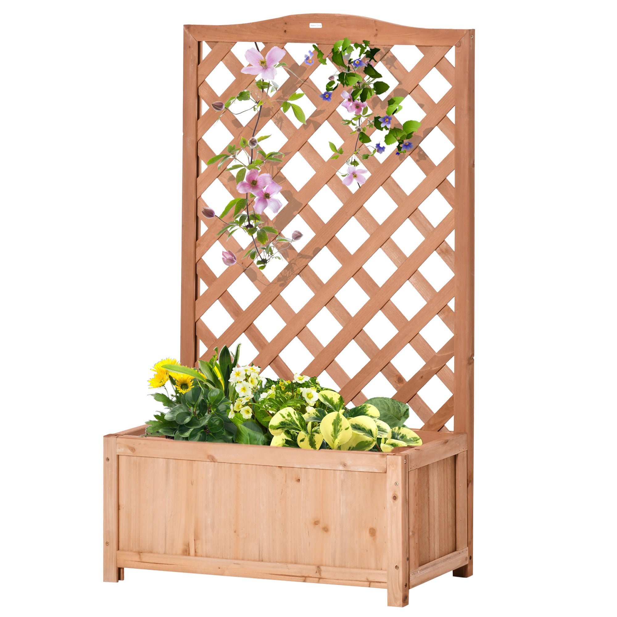 Solid Wood Planter with Trellis Flower Box with Climbing Support for Plants Flowers Balcony Terrace Garden Exterior 70x28x117 cm Brown