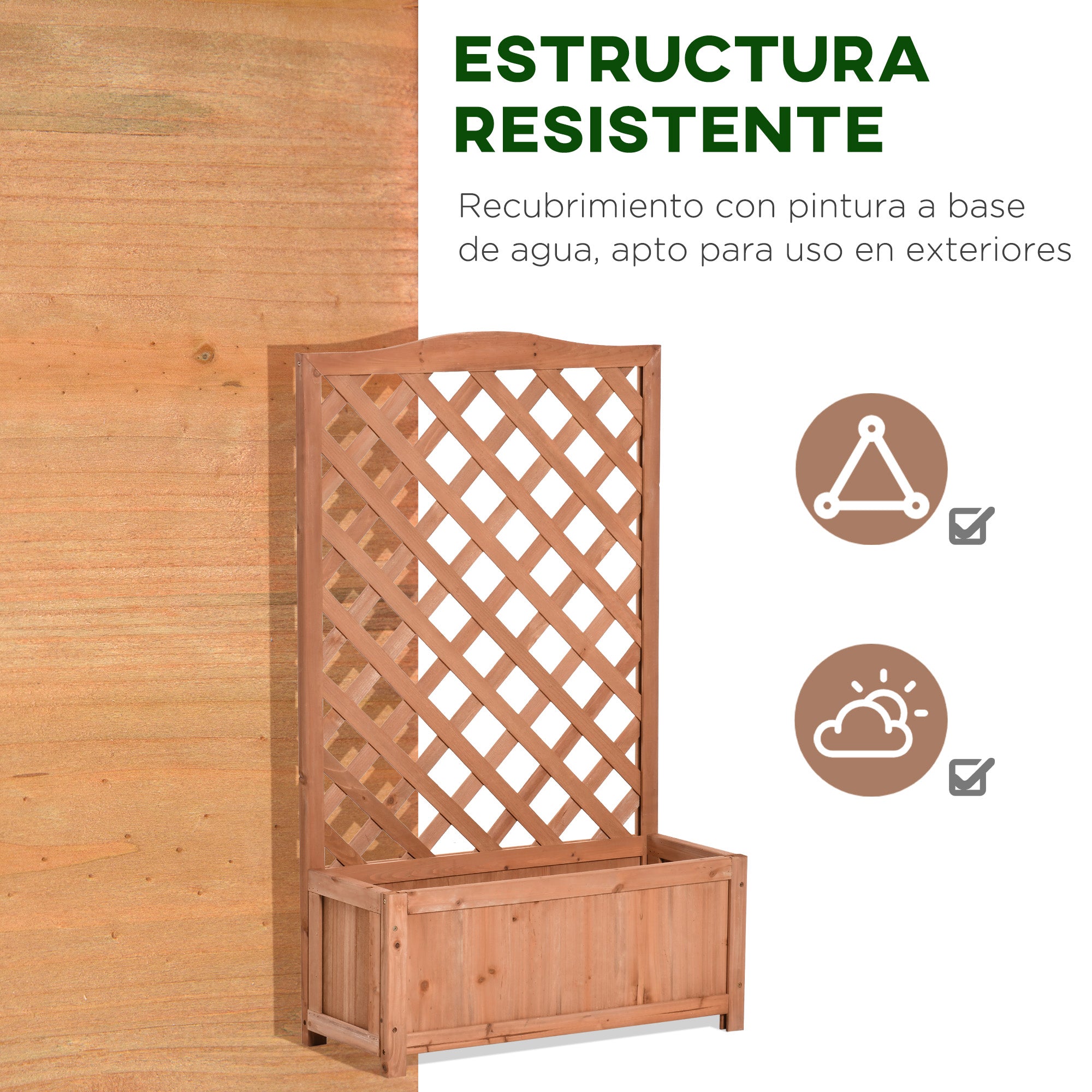 Solid Wood Planter with Trellis Flower Box with Climbing Support for Plants Flowers Balcony Terrace Garden Exterior 70x28x117 cm Brown