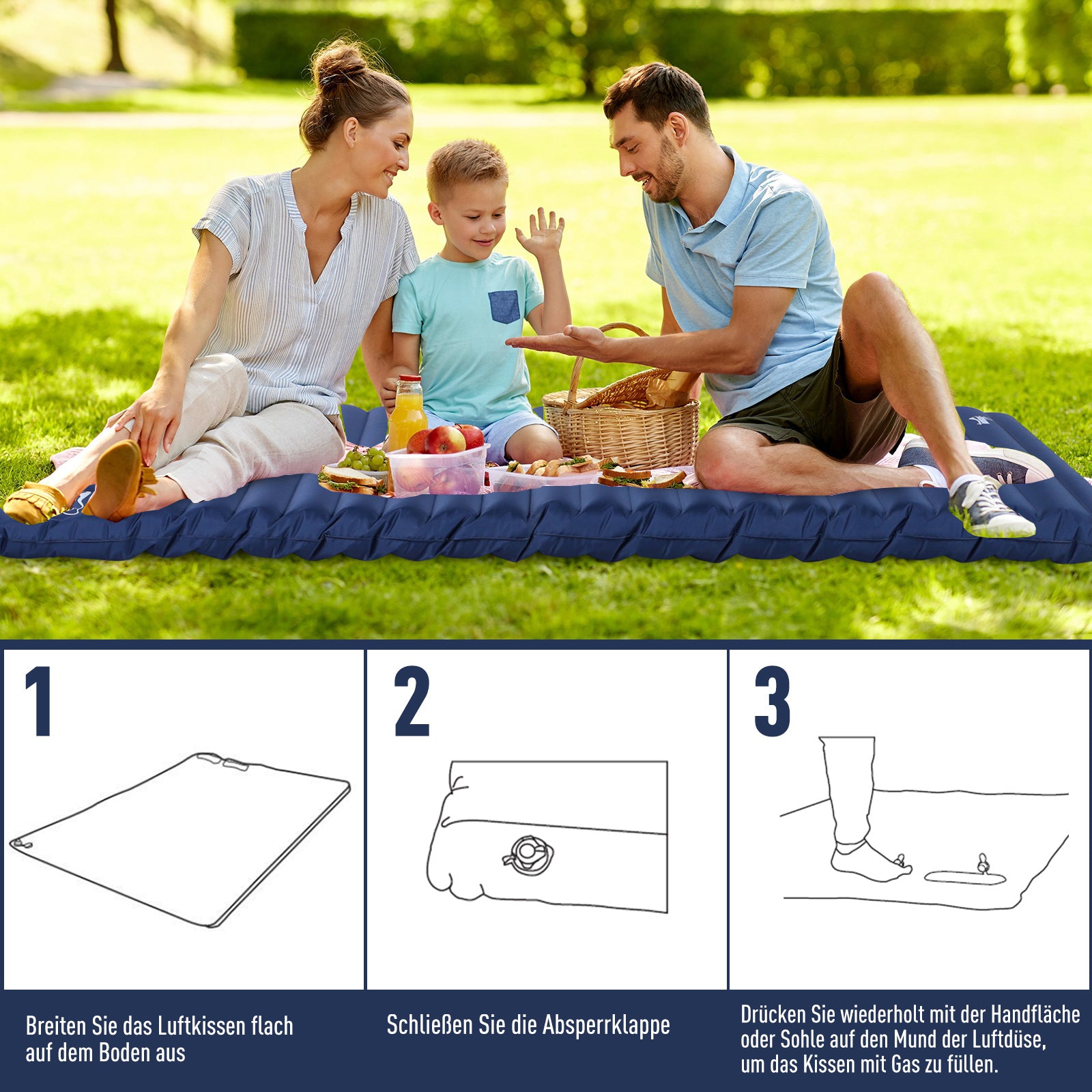 Air Mattress 2 Persons Self-Inflating Sleeping Mat Airbed with Built-in Pump Inflatable Mattress Guest Mattress Guest Bed Sleeping Pad for Camping Home Use 195 x 138 x 10 cm
