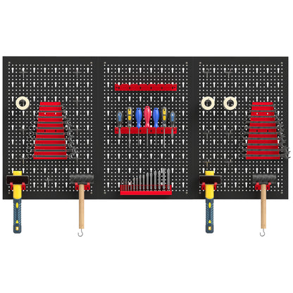 Wall Storage Pegboard System 23.6 x 15.7 in, 28-Piece Tool Rack with Hooks & Compartments, Black/Red