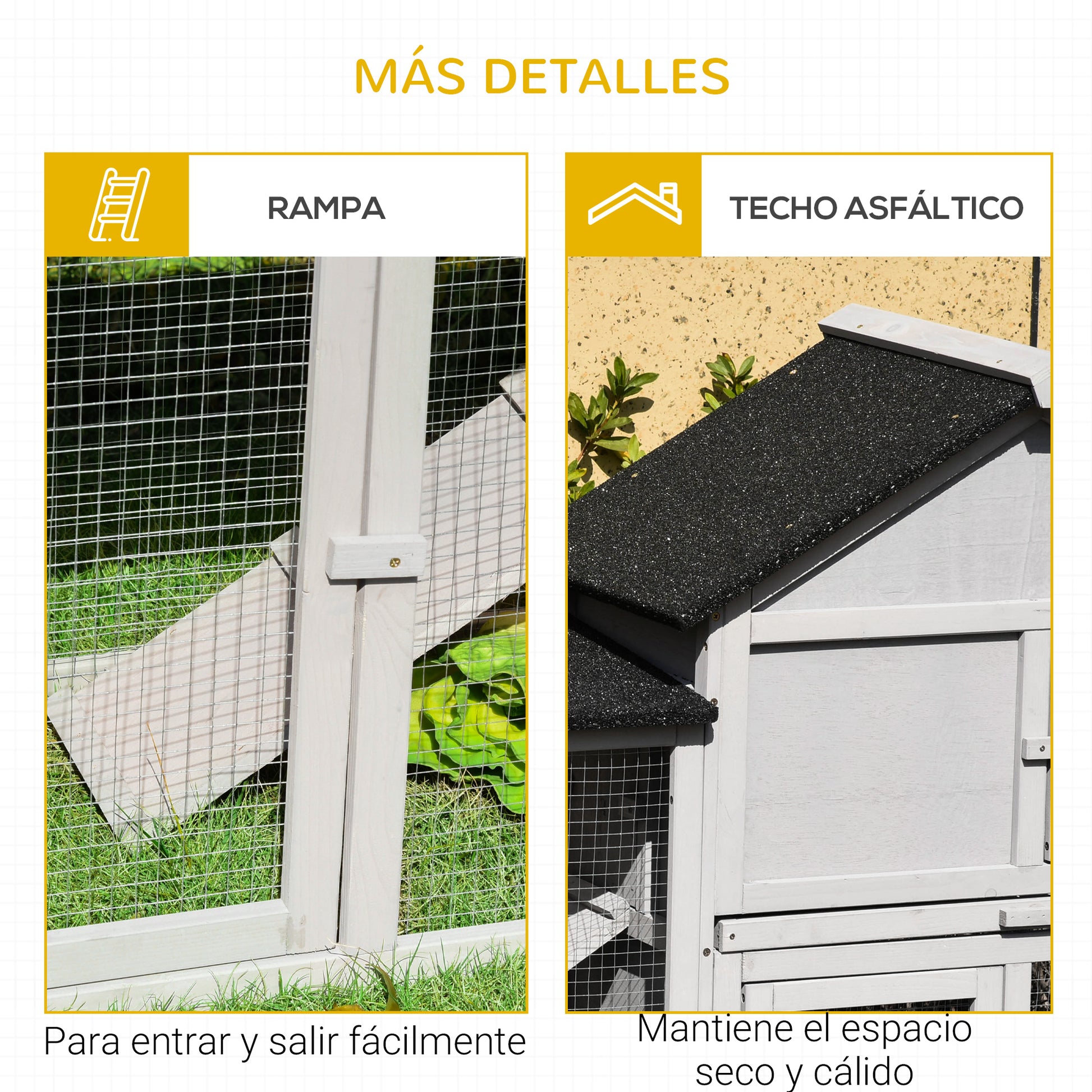Large Outdoor Rabbit Hutch Wooden Cage for 2-4 Rabbits with Asphalt Roof Wire Enclosure Removable Tray and Ramps 82.7x17.9x33.3 inches Gray and Black