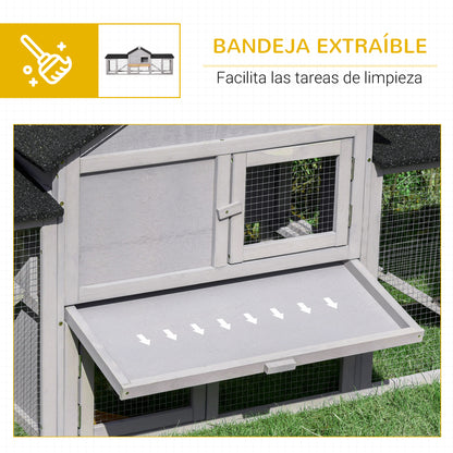 Large Outdoor Rabbit Hutch Wooden Cage for 2-4 Rabbits with Asphalt Roof Wire Enclosure Removable Tray and Ramps 82.7x17.9x33.3 inches Gray and Black