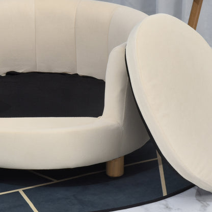 Padded Dog Sofa with Backrest and Removable Cushion, Indoor Cat Bed, 65x64x37 cm, Cream