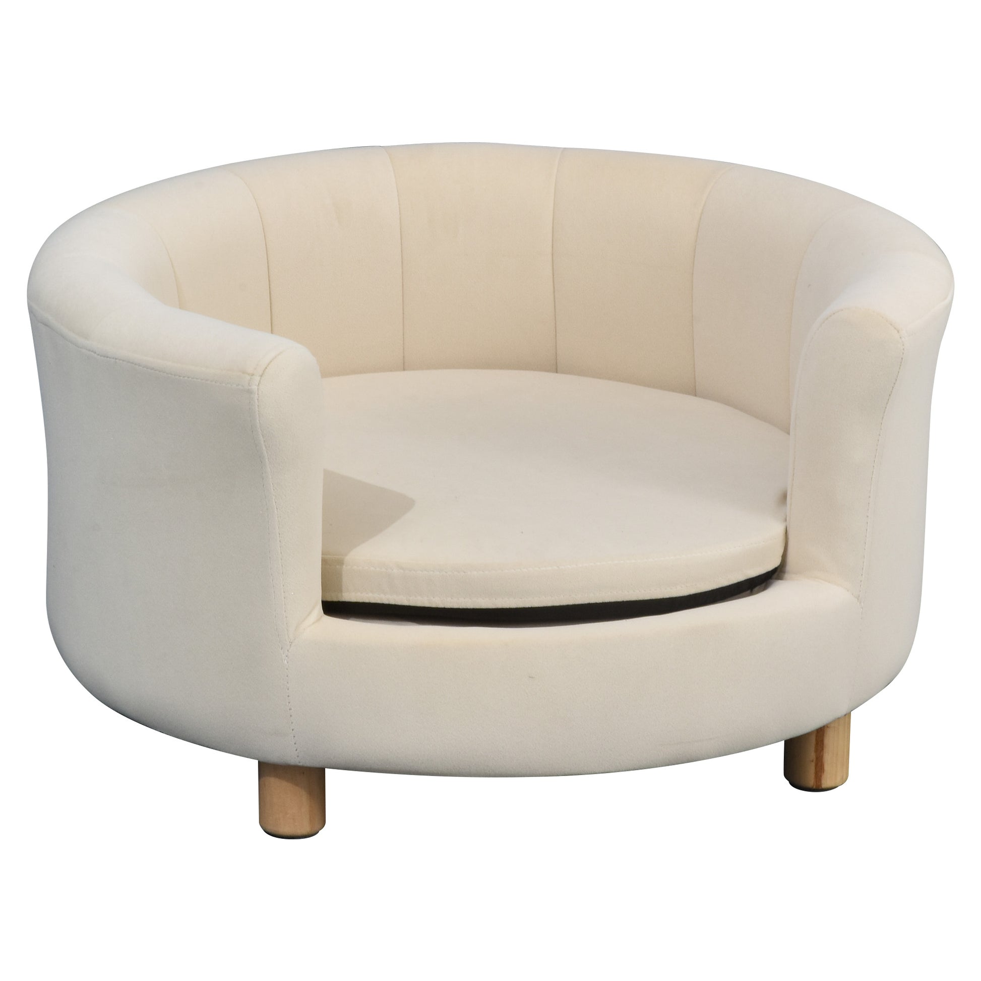 Padded Dog Sofa with Backrest and Removable Cushion, Indoor Cat Bed, 65x64x37 cm, Cream