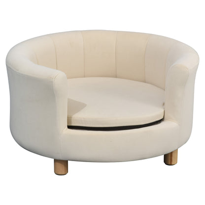 Padded Dog Sofa with Backrest and Removable Cushion, Indoor Cat Bed, 65x64x37 cm, Cream