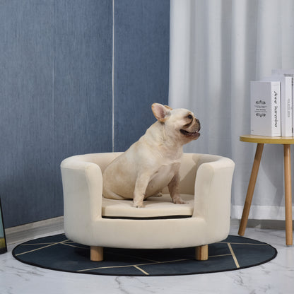 Padded Dog Sofa with Backrest and Removable Cushion, Indoor Cat Bed, 65x64x37 cm, Cream