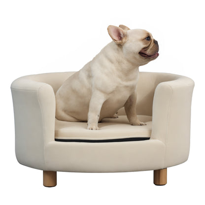 Padded Dog Sofa with Backrest and Removable Cushion, Indoor Cat Bed, 65x64x37 cm, Cream