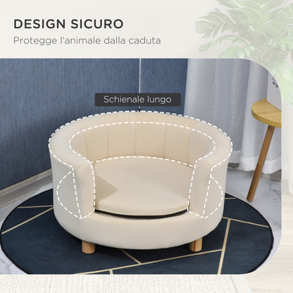 Padded Dog Sofa with Backrest and Removable Cushion, Indoor Cat Bed, 65x64x37 cm, Cream