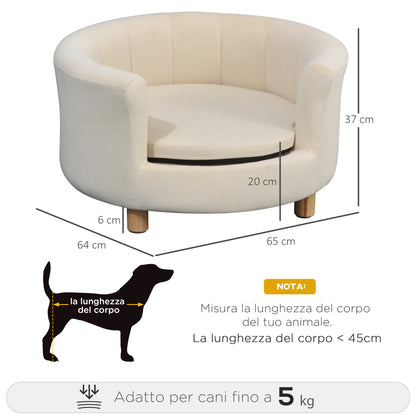 Padded Dog Sofa with Backrest and Removable Cushion, Indoor Cat Bed, 65x64x37 cm, Cream