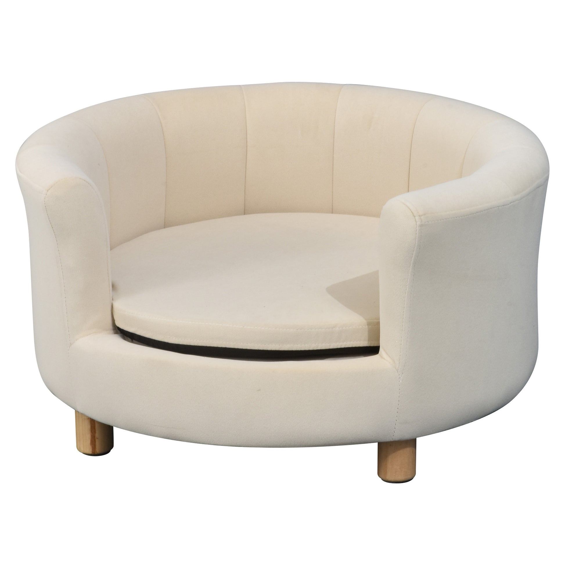 Padded Dog Sofa with Backrest and Removable Cushion, Indoor Cat Bed, 65x64x37 cm, Cream