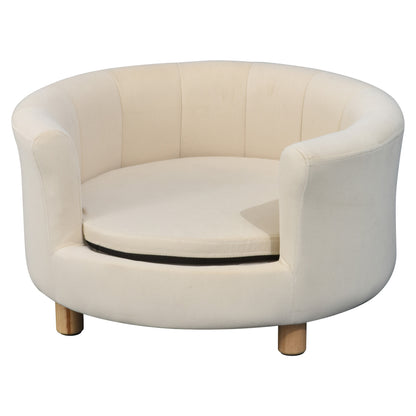 Padded Dog Sofa with Backrest and Removable Cushion, Indoor Cat Bed, 65x64x37 cm, Cream