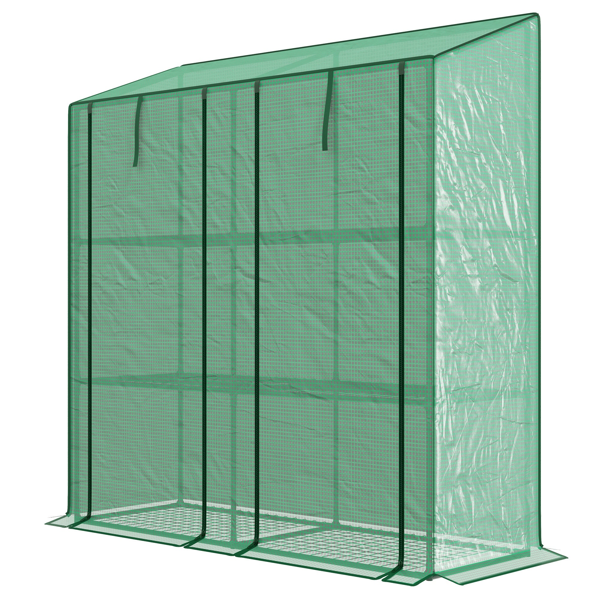 3-Tier Garden Greenhouse Terrace Greenhouse with Shelves Sloped Roof and 2 Zipper Doors for Plant Cultivation in Patio 143x46x141/151 cm Green