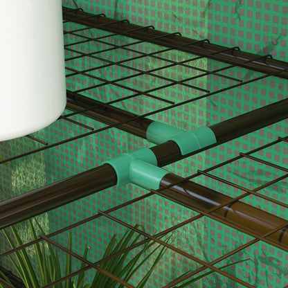 3-Tier Garden Greenhouse Terrace Greenhouse with Shelves Sloped Roof and 2 Zipper Doors for Plant Cultivation in Patio 143x46x141/151 cm Green