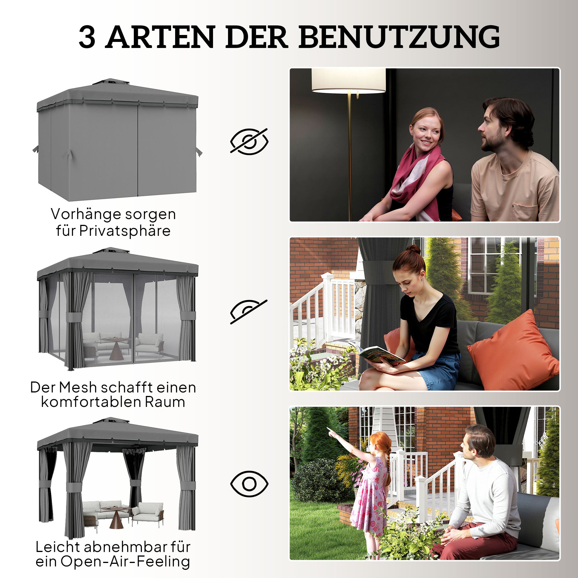 10'x10' Waterproof Garden Gazebo with Double Roof, Zippered Mosquito Nets, Aluminum Frame – Dark Gray