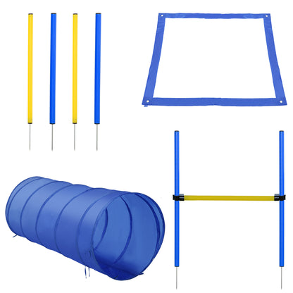 Agility Set Dogs 5-piece Agility Equipment for Dog Training Stick Hurdle Set with Dog Tunnel 4 Slalom Poles Height Adjustable Hurdles Pause Box Carrying Bag Agility Set for Games Training