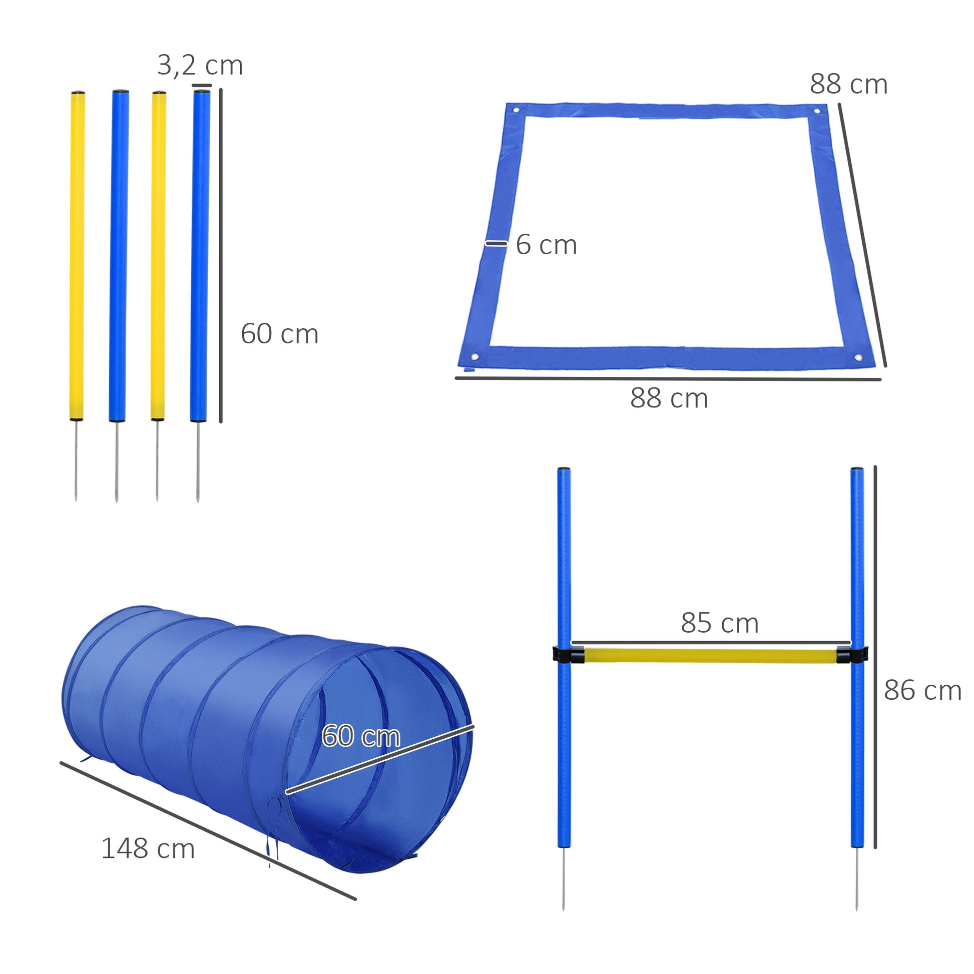 Agility Set Dogs 5-piece Agility Equipment for Dog Training Stick Hurdle Set with Dog Tunnel 4 Slalom Poles Height Adjustable Hurdles Pause Box Carrying Bag Agility Set for Games Training