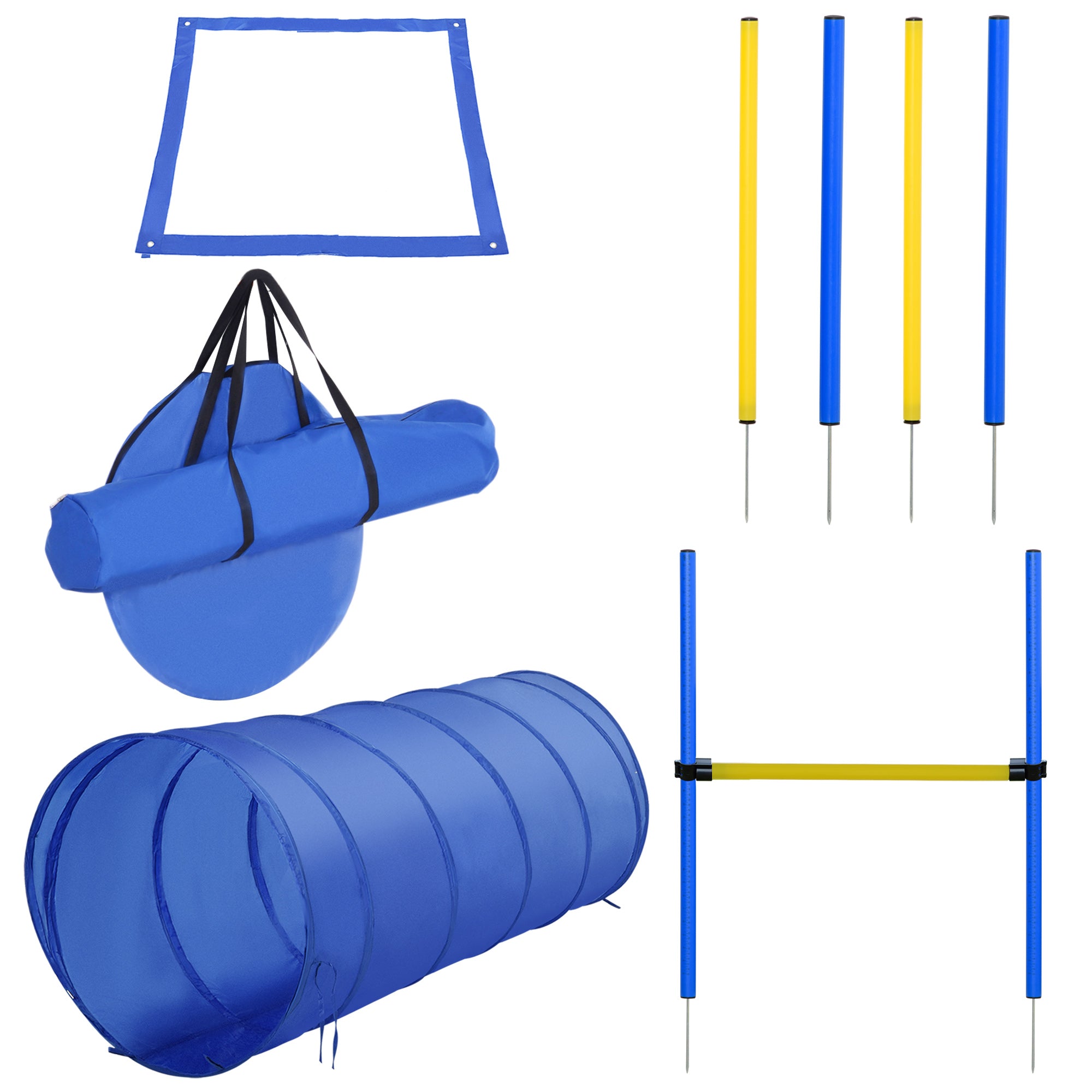 Agility Set Dogs 5-piece Agility Equipment for Dog Training Stick Hurdle Set with Dog Tunnel 4 Slalom Poles Height Adjustable Hurdles Pause Box Carrying Bag Agility Set for Games Training