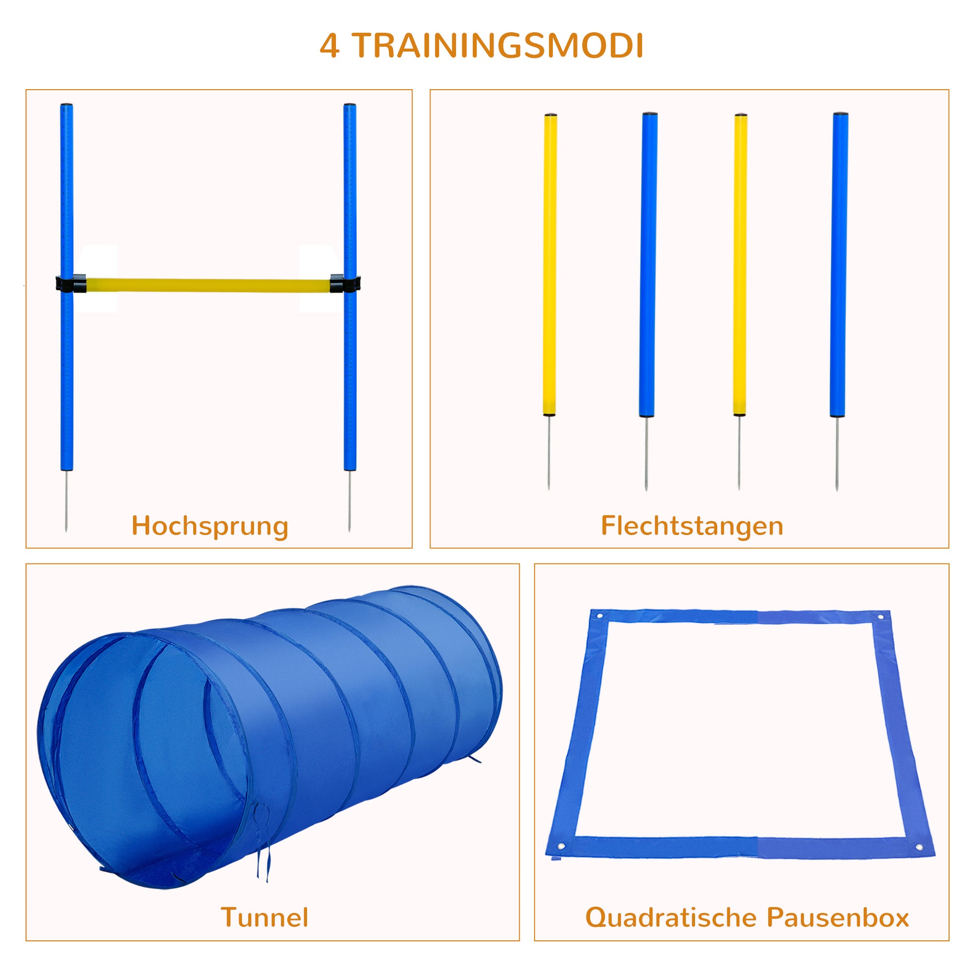 Agility Set Dogs 5-piece Agility Equipment for Dog Training Stick Hurdle Set with Dog Tunnel 4 Slalom Poles Height Adjustable Hurdles Pause Box Carrying Bag Agility Set for Games Training