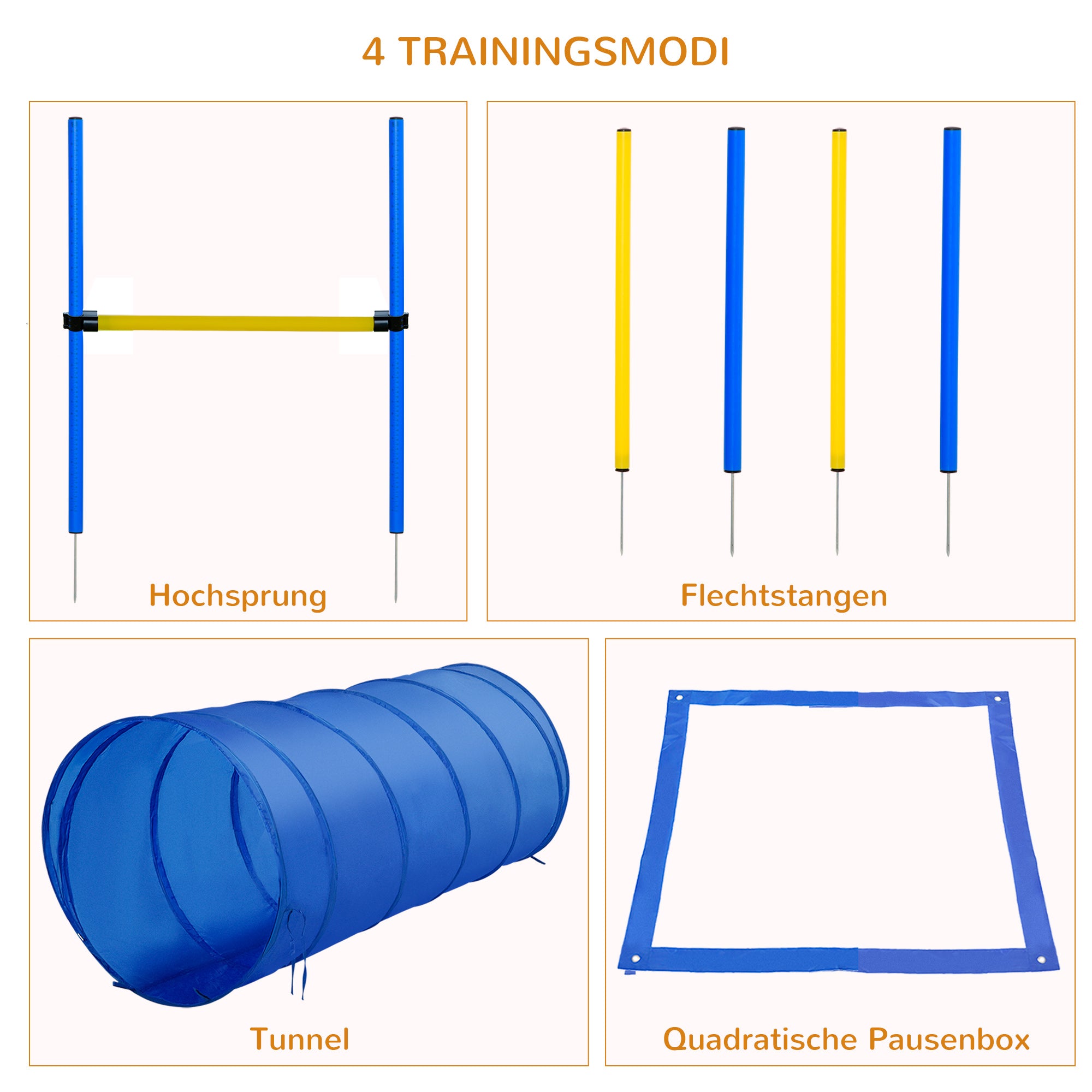 Agility Set Dogs 5-piece Agility Equipment for Dog Training Stick Hurdle Set with Dog Tunnel 4 Slalom Poles Height Adjustable Hurdles Pause Box Carrying Bag Agility Set for Games Training