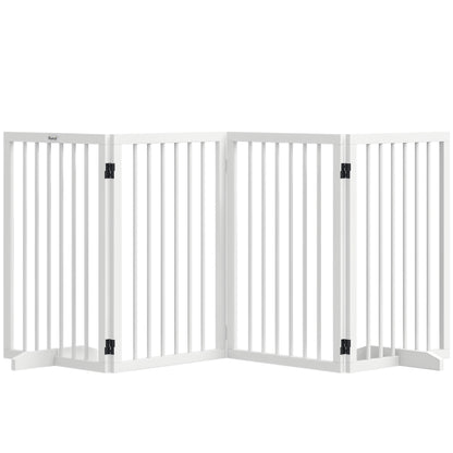 Dog Safety Gate 4-part 206 x 76 cm Foldable Door Safety Gate with 2 Support Feet Freestanding Dog Gate made of Wood Stair Gate for Hallway White