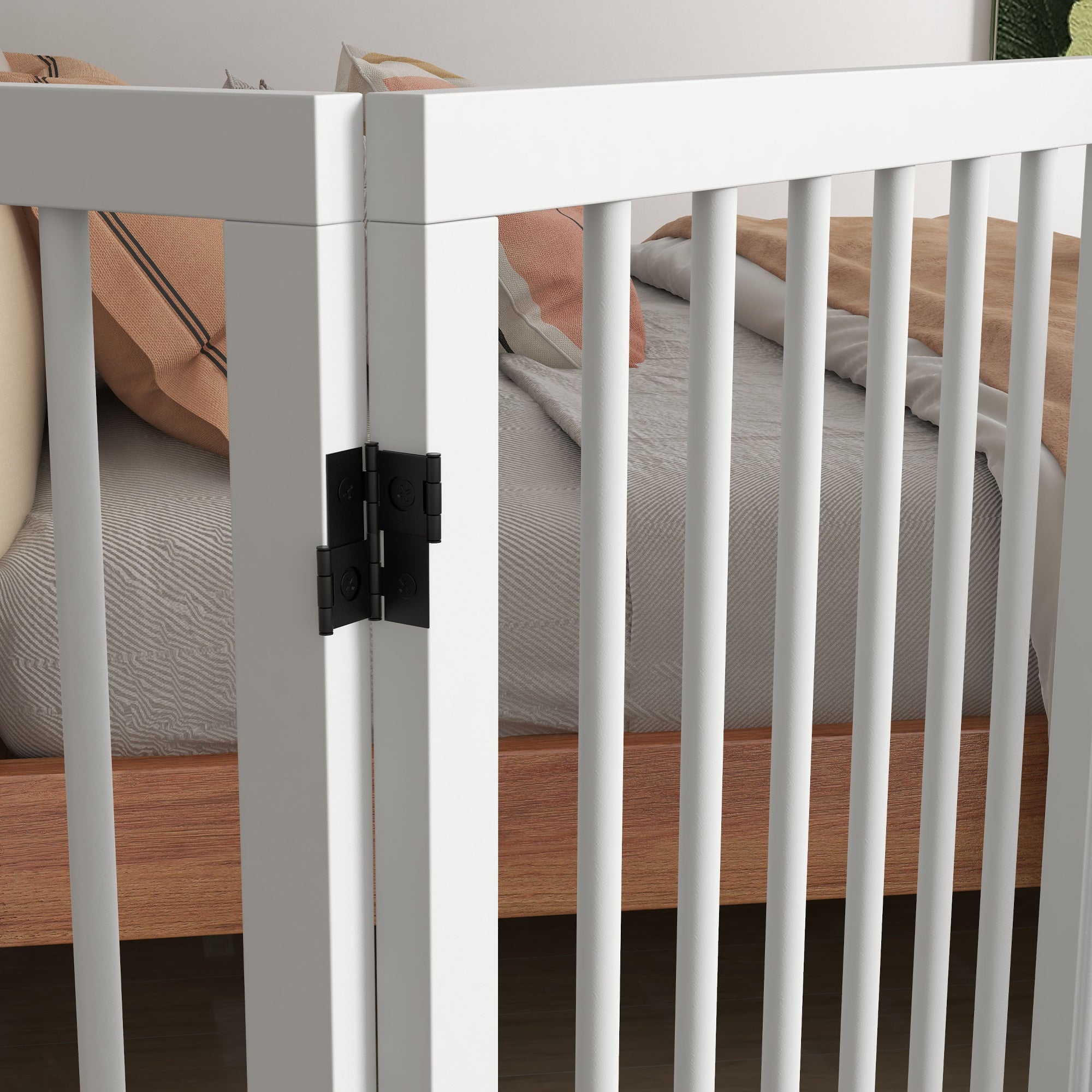 Dog Safety Gate 4-part 206 x 76 cm Foldable Door Safety Gate with 2 Support Feet Freestanding Dog Gate made of Wood Stair Gate for Hallway White
