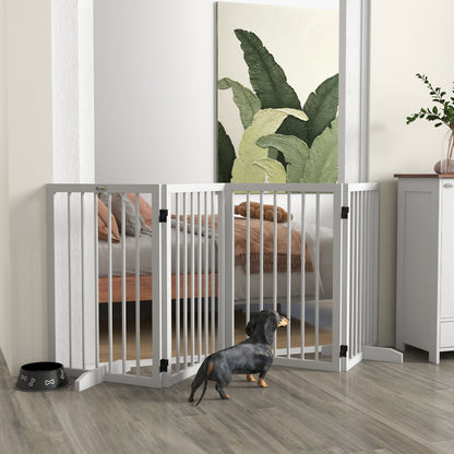 Dog Safety Gate 4-part 206 x 76 cm Foldable Door Safety Gate with 2 Support Feet Freestanding Dog Gate made of Wood Stair Gate for Hallway White
