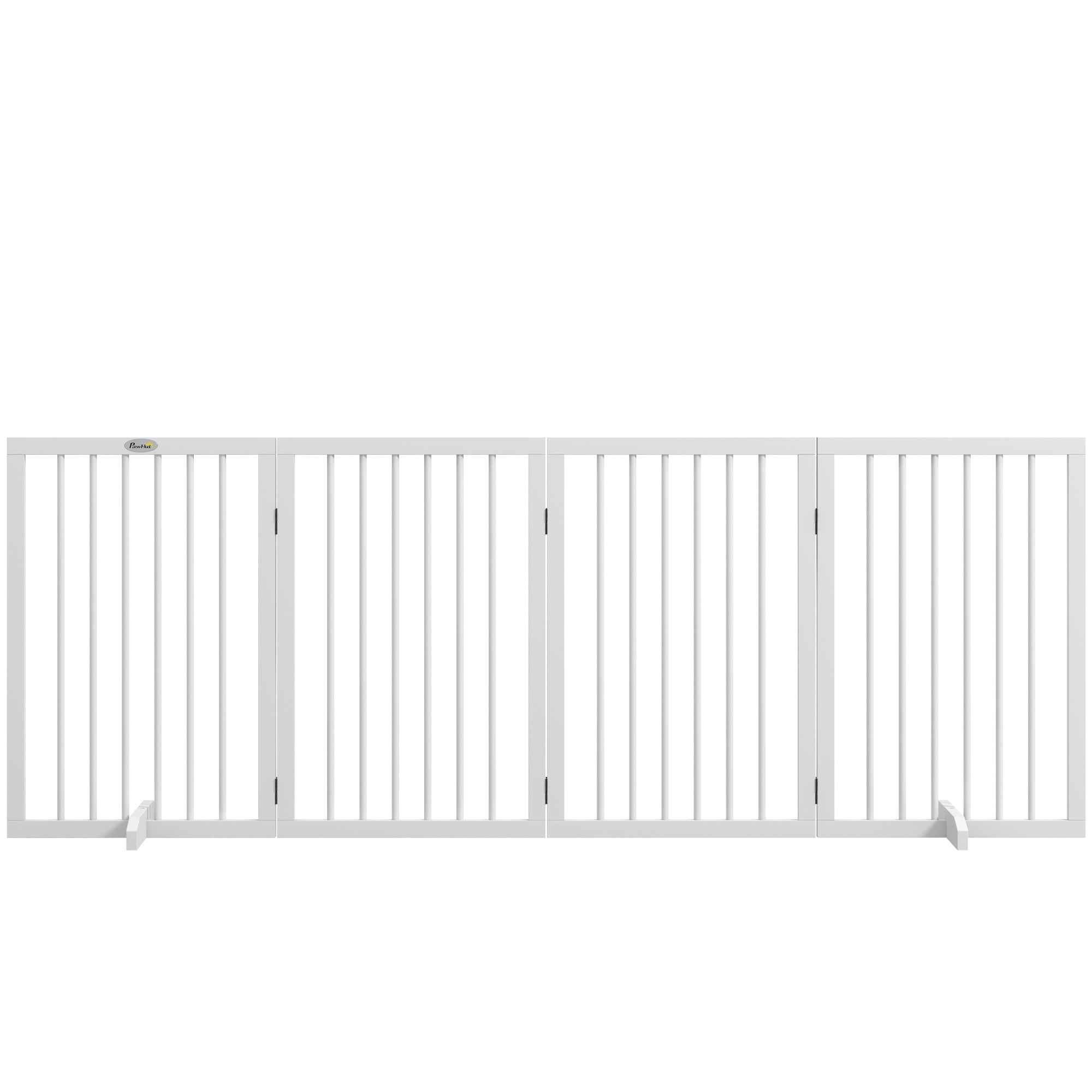 Dog Safety Gate 4-part 206 x 76 cm Foldable Door Safety Gate with 2 Support Feet Freestanding Dog Gate made of Wood Stair Gate for Hallway White