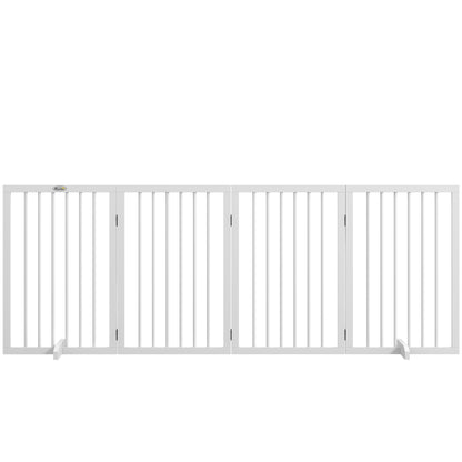 Dog Safety Gate 4-part 206 x 76 cm Foldable Door Safety Gate with 2 Support Feet Freestanding Dog Gate made of Wood Stair Gate for Hallway White