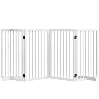Dog Safety Gate 4-part 206 x 76 cm Foldable Door Safety Gate with 2 Support Feet Freestanding Dog Gate made of Wood Stair Gate for Hallway White