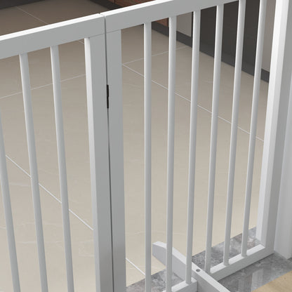 Dog Safety Gate 4-part 206 x 76 cm Foldable Door Safety Gate with 2 Support Feet Freestanding Dog Gate made of Wood Stair Gate for Hallway White