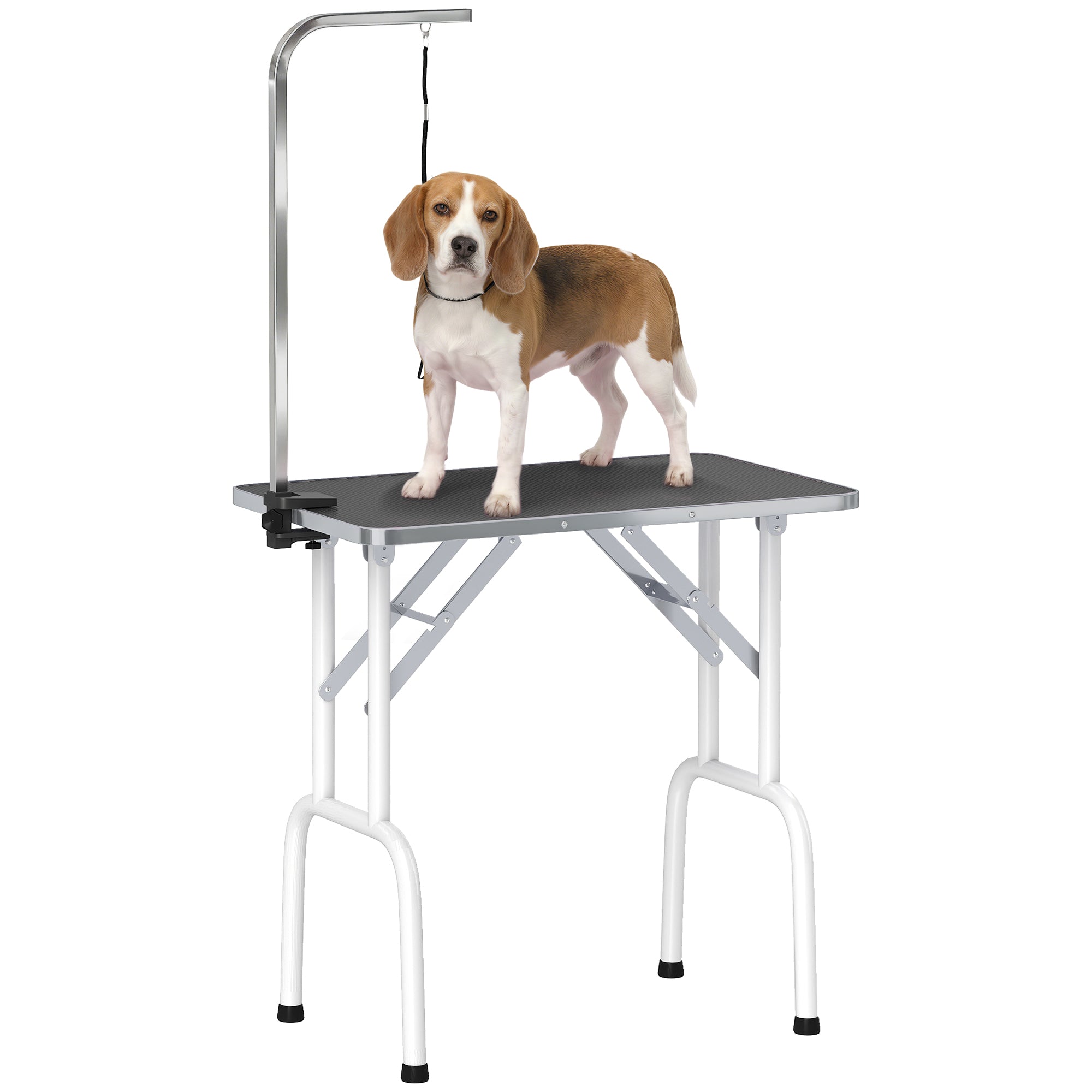Folding Dog Grooming Table with Leash, Non-Slip Rubber Top, Foldable Steel Legs, 81 x 48.5 x 80 cm (31.9" x 19.1" x 31.5"), Black