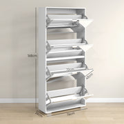 2-in-1 Shoe Cabinet with Mirror Fronts, 4 Flip-Down Doors, Adjustable Shelves, Space-Saving, 76L x 26W x 168H cm White