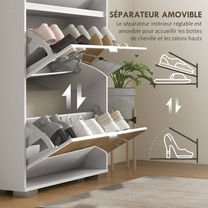 2-in-1 Shoe Cabinet with Mirror Fronts, 4 Flip-Down Doors, Adjustable Shelves, Space-Saving, 76L x 26W x 168H cm White