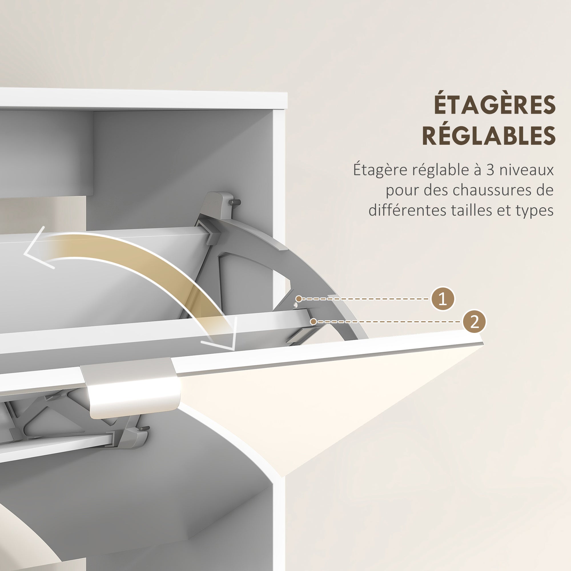 2-in-1 Shoe Cabinet with Mirror Fronts, 4 Flip-Down Doors, Adjustable Shelves, Space-Saving, 76L x 26W x 168H cm White