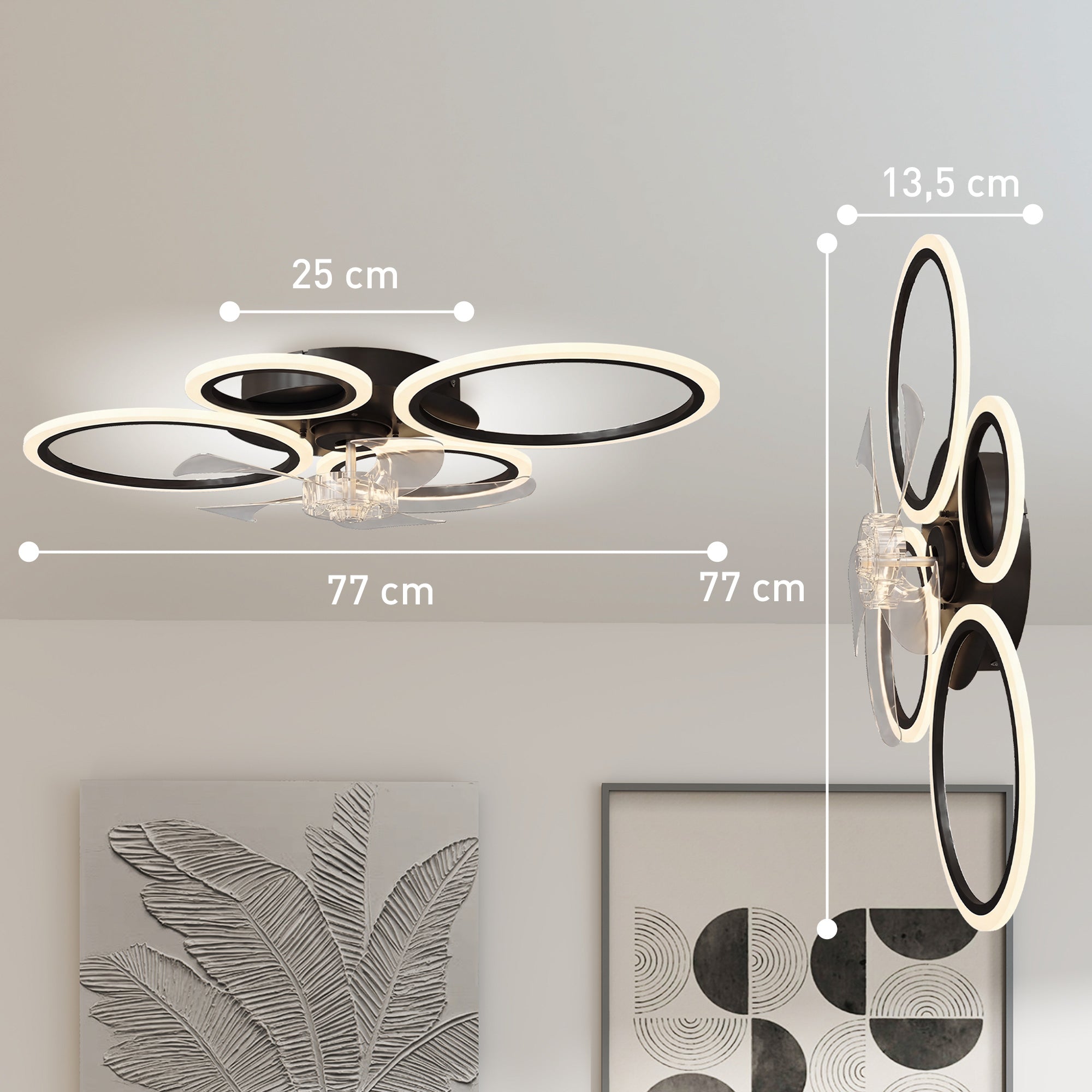 LED Ceiling Fan Light, Quiet 30" (77 cm) with Remote — 6 Speeds, 3 Color Temperatures, DC Motor, Timer — Black