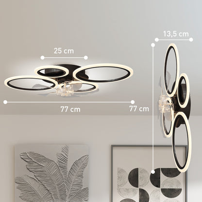 LED Ceiling Fan Light, Quiet 30" (77 cm) with Remote — 6 Speeds, 3 Color Temperatures, DC Motor, Timer — Black