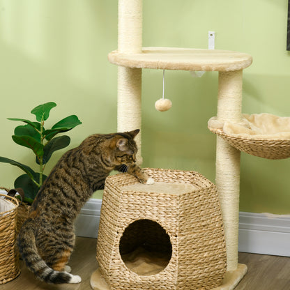 Cat Tree Climbing Scratcher for Cat 119 cm Height Reinforced Columns with Hiding Spot Hammock 2 Hanging Balls